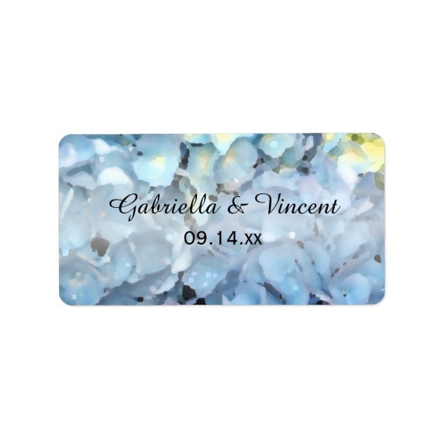 Vågrät Blue Hydrangea Wedding Favor Märkres Adressetikett (Framsidan)