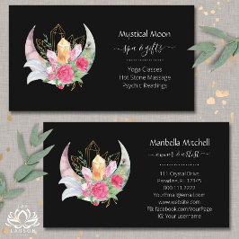 Vågrät Boho Måne Crystals Feathers Flowers Visitkort