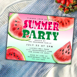 Vågrät Cute Watercolor Watermelon Summer Party Inbjudningar