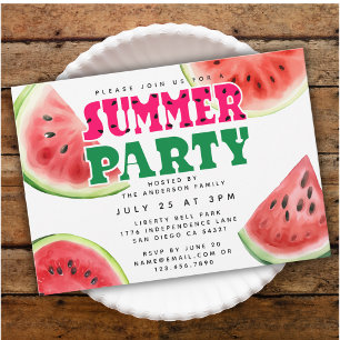 Vågrät Cute Watercolor Watermelon Summer Party Inbjudningar