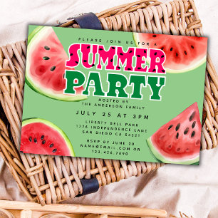 Vågrät Cute Watercolor Watermelon Summer Party Inbjudningar