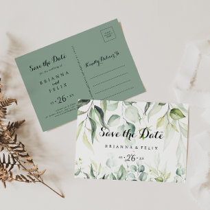Vågrät Eucalyptus med vattenfärg Spara datum Vykort