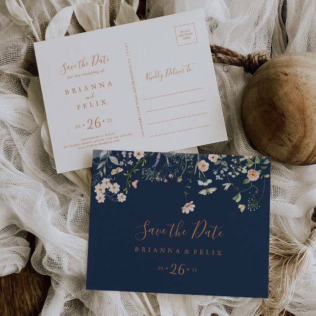 Vågrät Fall Garden Wildblomma Spara datum Vykort (Skapare uppladdad)