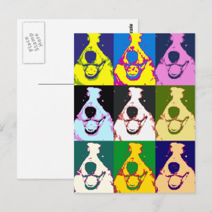 Vågrät Färgfull Retro Gräns Collie Pop Art Vykort