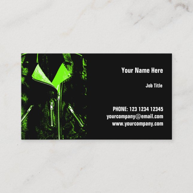 Vågrät för läder-Jacka-Grönt Visitkort (Framsida)
