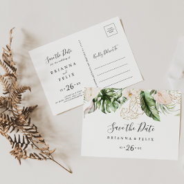 Vågrät för tropisk avverkning i guld Spara datumet Vykort