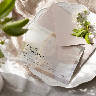 Vågrät Foto Bröllop i marint Contemporary Inbjudningar