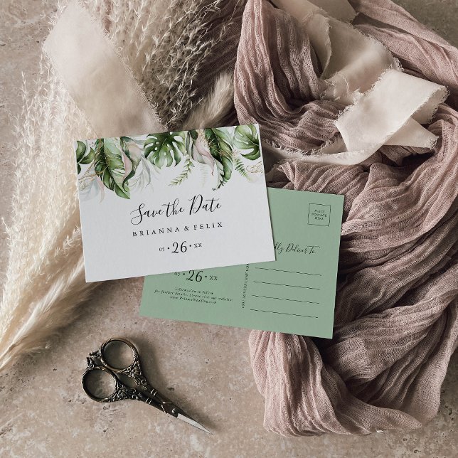 Vågrät Guld Tropical Grey Spara datumet Vykort (Skapare uppladdad)