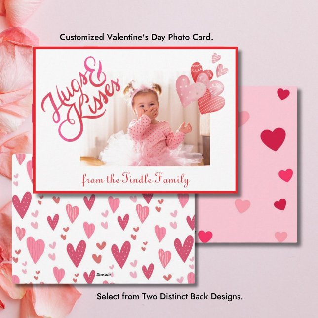 Vågrät Hugs & Kisses Photo Valentine Julkort (Horizontal Photo Valentine's Day Greeting Card)