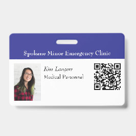Vågrät-ID-foto och QR-kodbricka blå