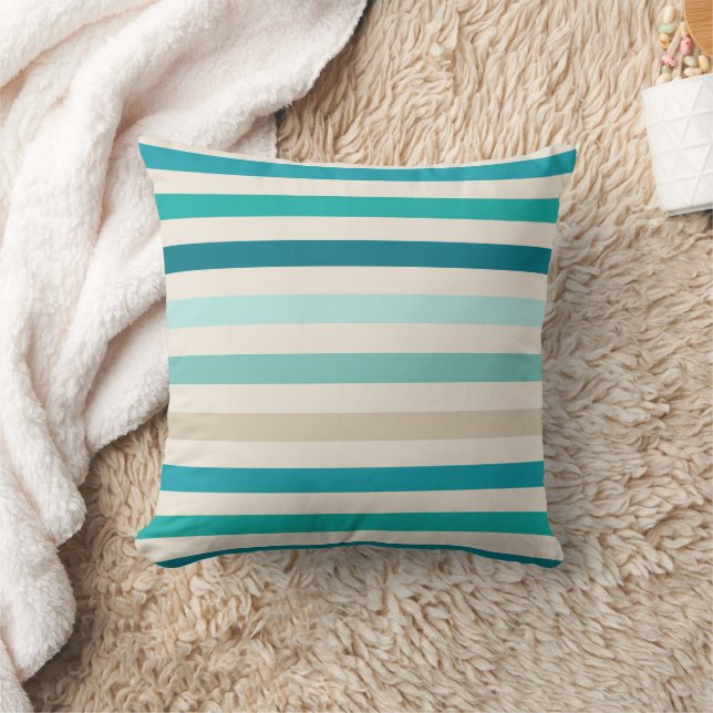 Vågrät - jämn Rand, Lagun, Blue, Aqua, Cream Kudde (Filt)