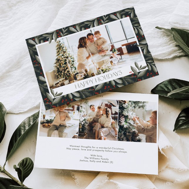 Vågrät Jul Greenery Photo Helgdag Card Inbjudningar (Skapare uppladdad)