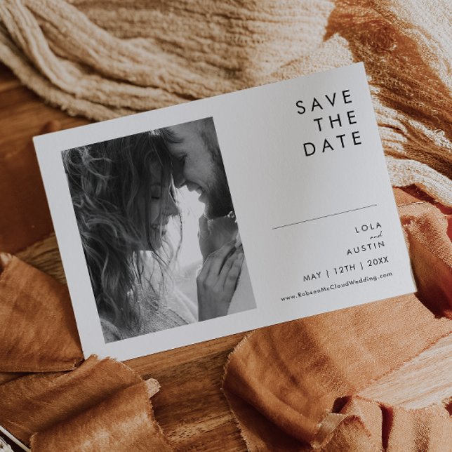 Vågrät Modern minimalistiskt svartvitt och vitt fo Spara Datumet (Skapare uppladdad)