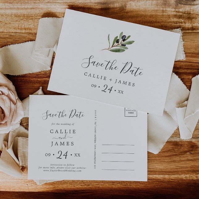 Vågrät Modern Olive Spara vykort för datum (Skapare uppladdad)