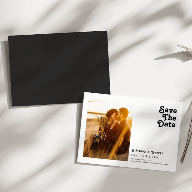 Vågrät Modern Retro Leting Spara datum Magnetisk Inbjudningskort (Skapare uppladdad)