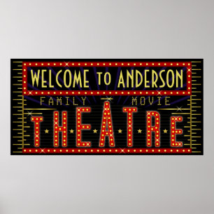 Vågrät Movie Theater Marquee Home Cinema Namn Poster