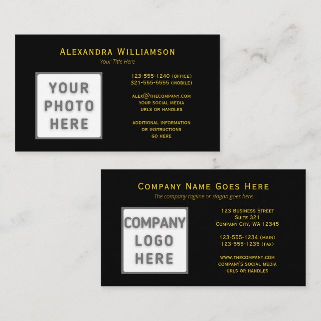 Vågrät Photo Logotyp Template Elegant Guld Black Visitkort (Fram/baksida)