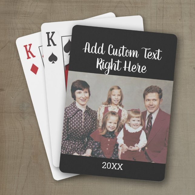 Vågrät Photo med skriptfamiljetext och år Casinokort (Personalized playing cards with photos and an area for text such as a name or monogram)