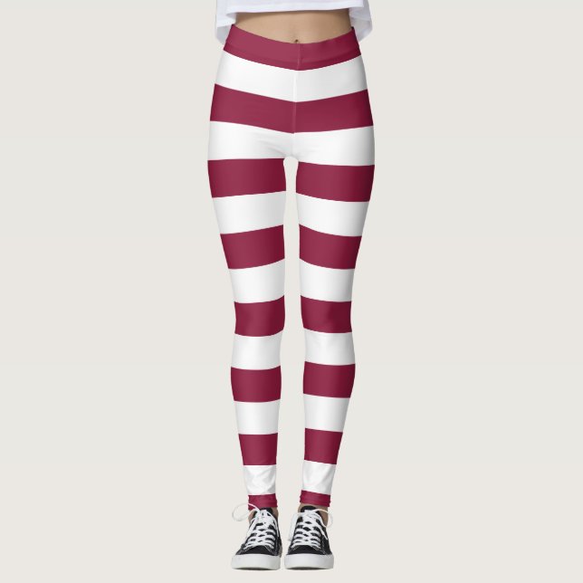 Vågrät Qatar National Flagga Färg stripe Leggings (Framsida)