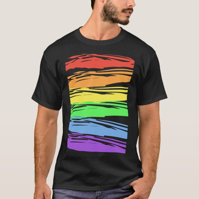 Vågrät Rainbow Gay pride Rand T Shirt (Framsida)