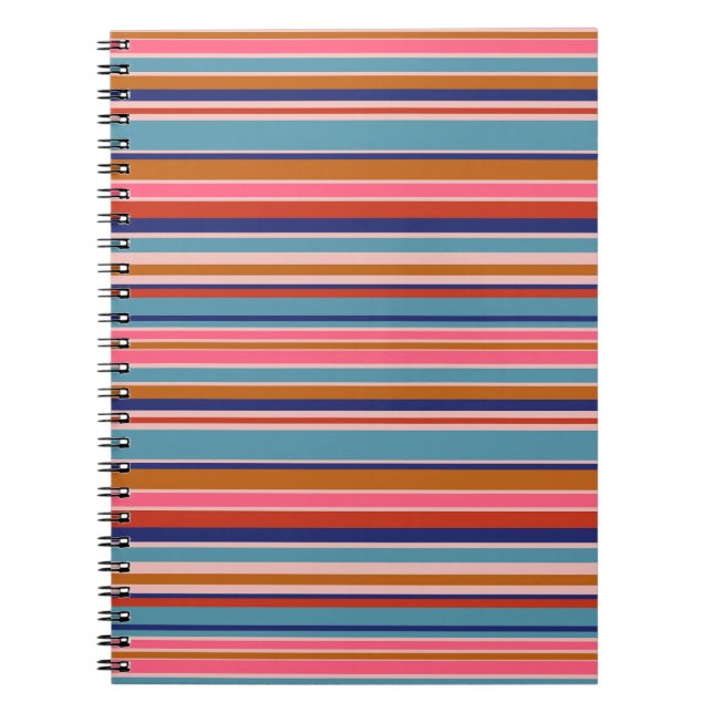 Vågrät rand blå rosa terracotta retro anteckningsbok (Framsidan)