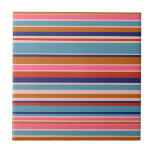 Vågrät rand blå rosa terracotta retro kakelplatta