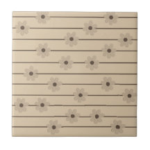 Vågrät Rand Brown Khaki Flower Y2K Mönster