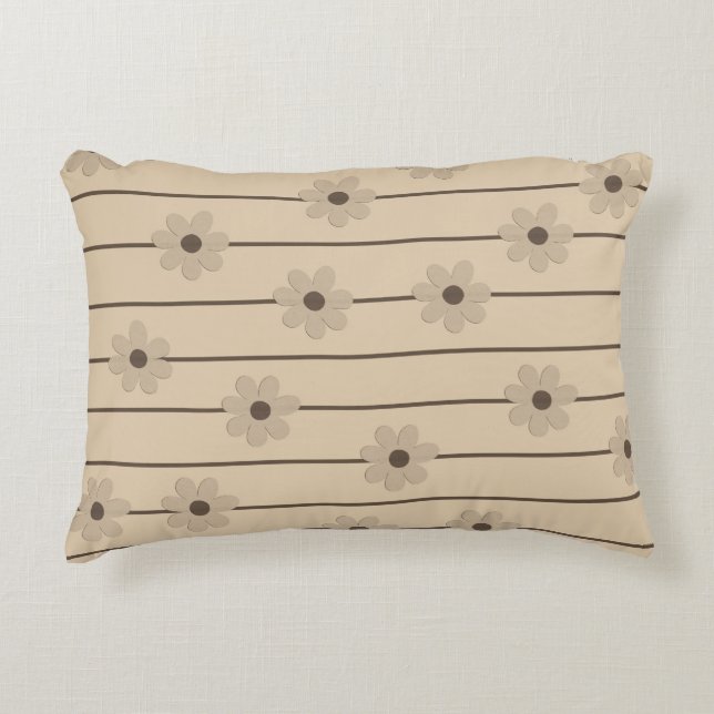 Vågrät Rand Brown Khaki Flower Y2K Mönster Prydnadskudde (Framsidan)