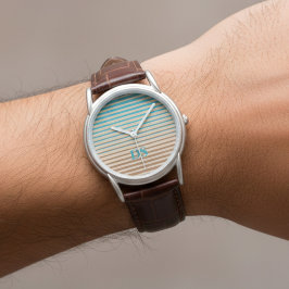 Vågrät Rand Brown och Blue Monogram Armbandsur