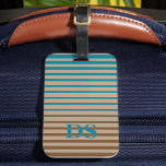 Vågrät Rand Brown och Blue Monogram Bagagebricka<br><div class="desc">En snyggt bagagetapp med vågrät rand i brunt,  beige och blått i ett modernt,  minimalistiskt stil med en aning strandviber.</div>