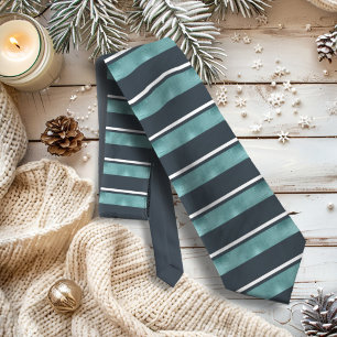 Vågrät Rand Mönster Teal ID862 Slips
