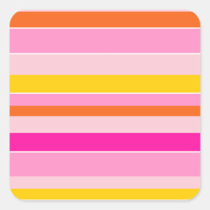 Vågrät Rand Rosa Orange Gult stripe Fyrkantigt Klistermärke