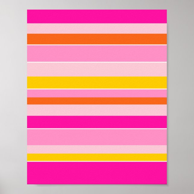 Vågrät Rand Rosa Orange Gult stripe Poster (Framsidan)