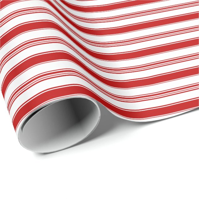 Vågrät Red & White Candy Rand (liten ) Presentpapper (Rullad Hörn)