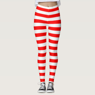 Vågrät Röda och vita Rand Leggings