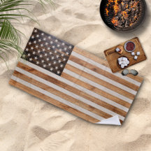 Vågrät Rustic Wood Tone American Flagga