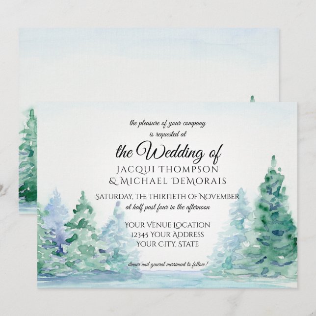 Vågrät Vattenfärgen Rustic Mountain Forest Sjö Inbjudningar (Fram/baksida)