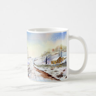 Vågrät vattenfärgslandskapspapper kaffemugg