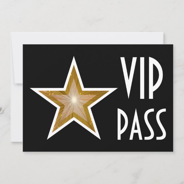 vågrät "VIP PASS" i Guld Star är svart Inbjudningar (Framsida)