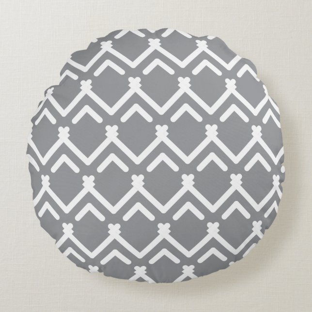 Vågrät Zigzag Geometric Mönster Rund Kudde (Framsidan)