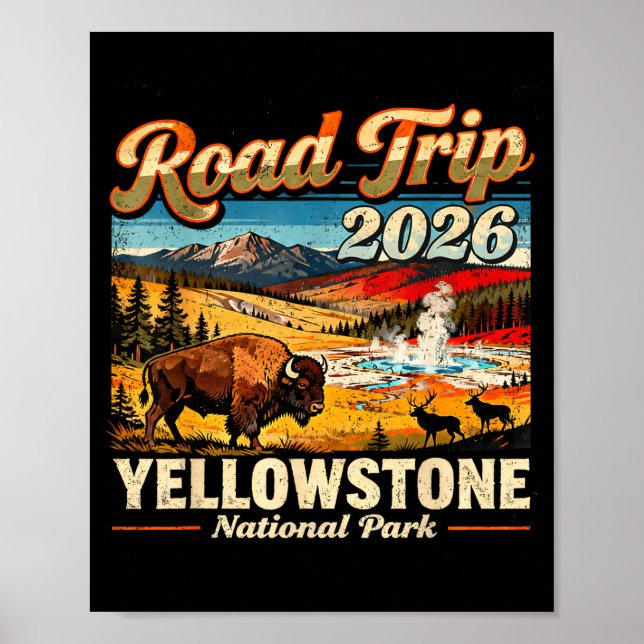 Vägresa 2026 yellowstone nationalpark buffel poster (Framsidan)