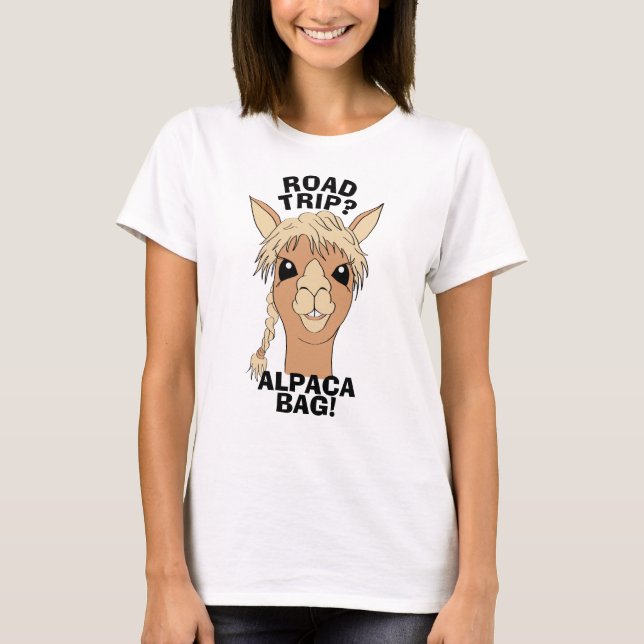 VägresaAlpaca hänger lös vitshumor T Shirt (Framsida)
