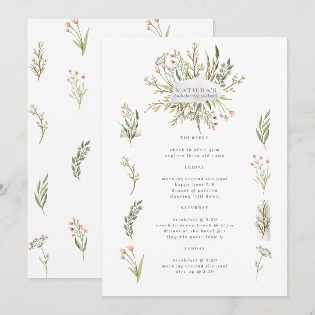 Vägrutt helg för vattenfärgad blommigt bachelorett (Fram/baksida)