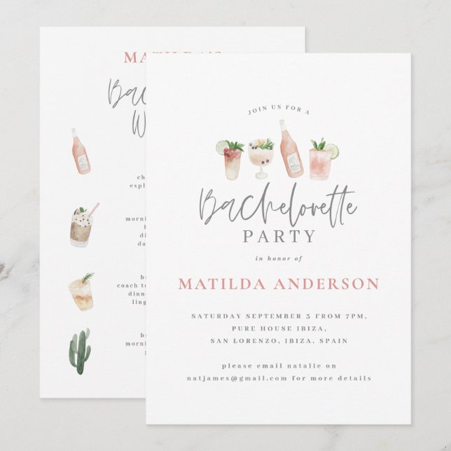 Vägrutten helg i Girly rosa drink bachelorette Meddelande (Fram/baksida)