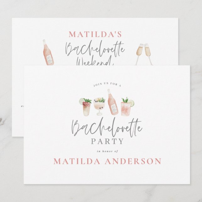 Vägrutten helg i Girly rosa Drycker bachelorette a Meddelande (Fram/baksida)