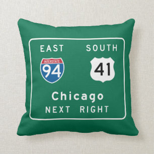Vägskylt i Chicago, IL Kudde