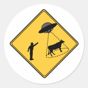 Vägskylt - Kow och UFO Runt Klistermärke