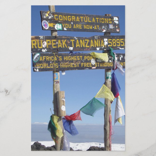 Vägskylt på toppen av Kilimanjaro kenya Brevpapper (Framsida)
