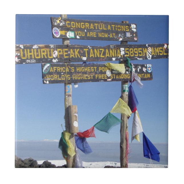 Vägskylt på toppen av Kilimanjaro kenya Kakelplatta (Framsidan)