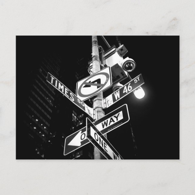 Vägskyltar med fyrkantig fyrkant i svartvitt vykort (Framsida)